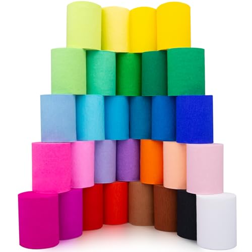 Fosdaling 30 Farben Krepppapier Bunt, Bunte Luftschlangen, Kreppband eignet sich für Richtfest & Partys & Feiertag, Pastell DIY Floristenkrepp（5cm×10m; Rot, Grün, Weiß, Blau, Schwarz, Rosa, Gelb usw）