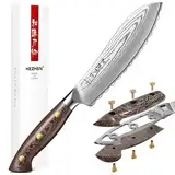 HEZHEN Profi Tomatenmesser Damast, Wellenschliff Hartstahl Auberginenmesser, Scharfe Klinge Brotzeitmesser, Frühstücksmesser Full Tang Micarta Griff