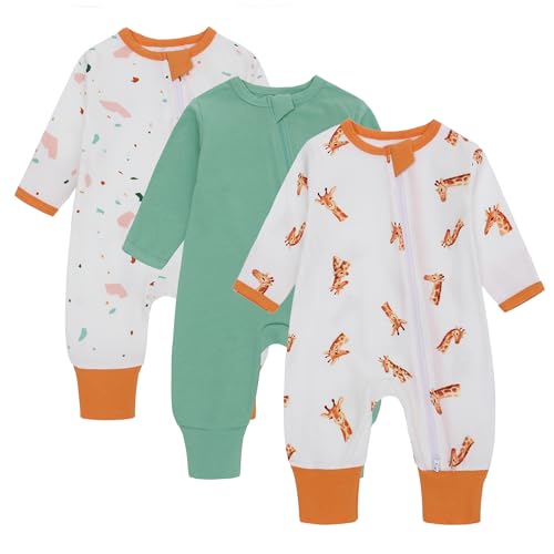 amo nenes 3er Pack Baby Strampler Neugeborene, Baby Jungen Mädchen Overall, Baby Kleidung Langärmelige, 9-12 Monate