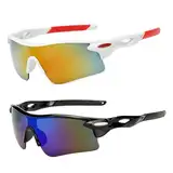 Fahrradbrille, Polarisierte Sonnenbrille, Sport Brille, Sport Sonnenbrille, Laufbrille, Radbrille, für Herren und Damen, für Outdooraktivitäten, Autofahren Laufen Wandern, Winddicht, 2PCS