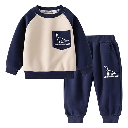 Volunboy Kleiner Dinosaurier Kleidungssatz für Jungen, Sweatshirt + Jogginghose 2-teiliges Outfit (Apricot Marine, 3-4 Jahre, Größe 110)