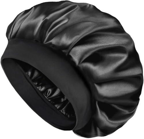 FOLAI 1 Stück Schlafmütze Satin Bonnet Nacht Schlaf Doppelte für Lockiges Haar, Atmungsaktive, Verstellbare Schlafhaube mit Gummiband zur Befestigung Auf Dem Kopf für Damen und Mädchen…