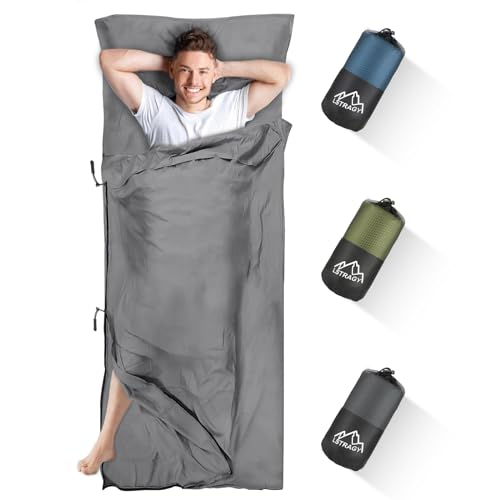 LSTRAGY Hüttenschlafsack - Upgegradeter 2in1 Mikrofaser-Schlafsack Mit Durchgehendem und Fußreißverschluss, Ideal für Backpacking, Hostels und Hütten - 220 x 95 cm