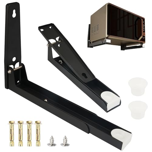 2er Set Mikrowellenhalterung Wand aus Edelstahl, Mikrowellen Halter Wand, Wandhalterung Mikrowelle, Mikrowellen Regal Ausziehbar Faltbare, Tragkraft Bis zu 40 kg, für Mikrowellen, Grillofen, Schwarz