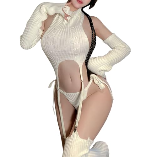 SNOMYRS Jungfrau Killer Pullover Japanisch Sexy Cosplay Strumpfband Dessous Set Strümpfe Crop Top Panty Teddy Bodysuit Für Frauen