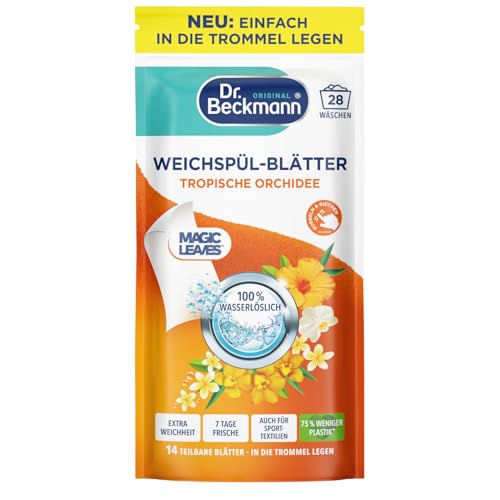 Dr. Beckmann Weichspül-Blätter Tropische Orchidee – 14 Blätter | Ultra-kompakt, 0 % Rückstände, Duftaktiv bei Berührung, bis zu 7 Tage Frische, ideal für Sportwäsche & Handtücher