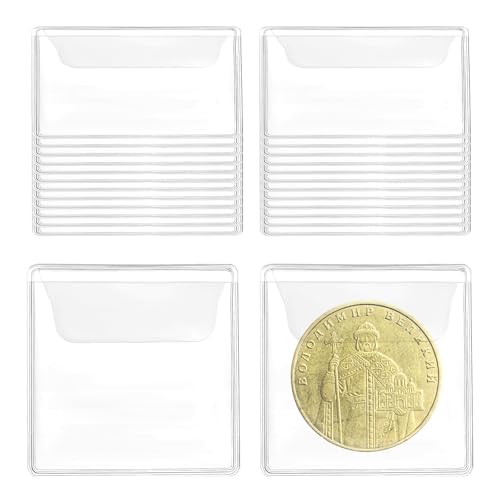 Giantree 50 Stück Münztaschen Set Münzen Hüllen, 5,5 x 5,5 cm Kunststoff Tasche Münzhüllen Transparente Münzhüllen Tasche Münzhüllenhalter Für Münzen Schmuck Kleine Gegenstände