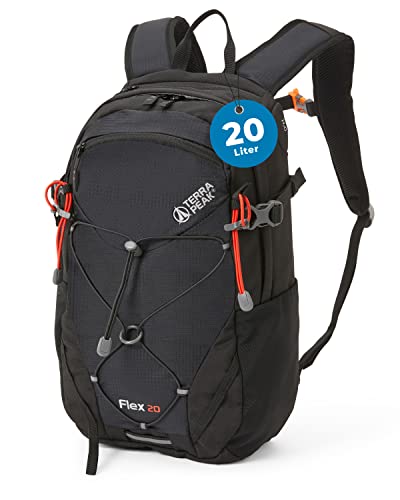 Terra Peak Wanderrucksack 20L Damen Herren Flex 20 Erwachsene schwarz klein - Trekking-Rucksack ergonomisch - Outdoor Daypack wasserdicht - Wander-Rucksäcke leicht mit Rückenbelüftung zum Wandern