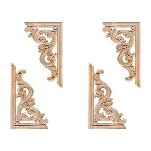 Gotetiso Holzornamente 4 Stück Holz Ecke Onlay Holz Geschnitzt Corner Holz Ornament Holz Geschnitzte Ecke Onlay Applique Unlackiert Applique Rahmen Geschnitzte Ecke Onlay Möbel Appliques