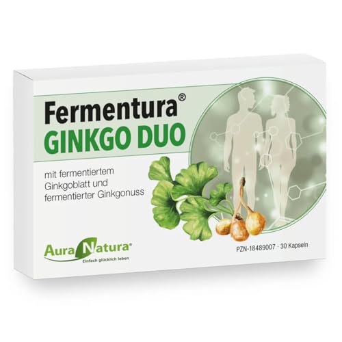 Aura Natura Fermentura Ginkgo Duo | Ginkgo Biloba Kapseln, Hochdosiert | Fermentierter Extrakt der Ginkgonuss und des Ginkgoblatts - 1er Pack, 30 Kapseln | Vegan