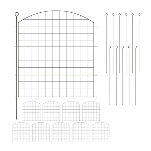 Relaxdays Teichzaun, 10 Zaunelemente, je HxB: 78 x 75 cm, Oberbogen, zum Stecken, Metall, Garten, Pool, Beetzaun, grün, 10er Set