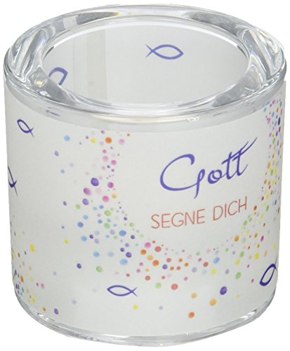 Butzon & Bercker Lichtmomente Windlicht `Gott segne Dich` - Geschenk zur Geburt, Taufe – Teelichthalter mundgeblasen inkl. Teelicht und Geschenkverpackung
