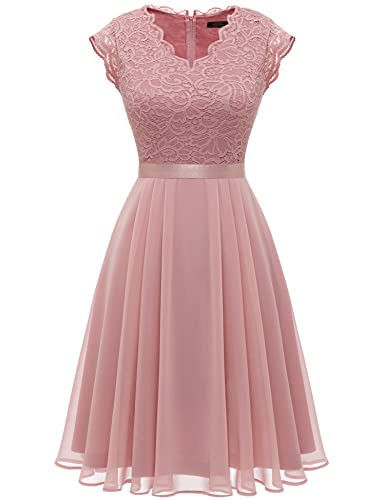 Dressystar Damen Cocktailkleid Elegant für Hochzeit Abendkleider A Linie Konfirmationskleider Kurz Sommerkleid Blush S