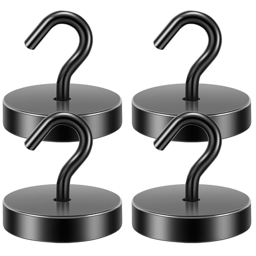 Neosmuk Magnethaken, 40kg Extra Starke Magnetische Haken für Camping, Werkstatt, Spind, Kleiderhaken mit Neodym Magnet für Outdoor und Kreuzfahrt Zubehör, Schwarz,4er-Pack