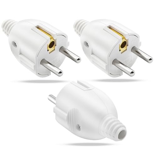 Schuko Stecker 3 Stück Stecker 250 V 10/16A mit Knickschutz, Schuko Stecker mit Zugentlastung, Wasserdicht Stromstecker Schutzkontaktstecker Schutzkontakt Stecker