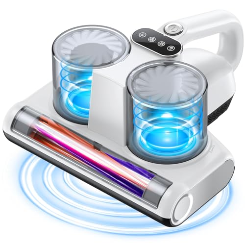 JPHYLL Milbensauger für Matratzen Milbenstaubsauger mit UV-Licht 16Kpa Bürstenrolle Ultraschall HEPA Filter Heißer Wind Funktion Matratzensauger zur Entfernung von Staubmilben Allergenen 500W Weiß