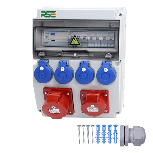 RSE BAUSTROMVERTEILER WANDVERTEILER KOMPLETT VERDRAHTET 32A 16A 230V MIT HAGER SICHERUNGEN IP65, RSE 13-32A/5P, 16A/5P, 4x230V
