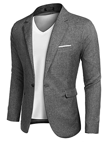 COOFANDY Herren Blazer Männer Anzugjacke Sakko Regular Fit Jacke mit Brusttaschen Casual Anzug Ein Knopf Grau 3XL