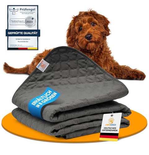 SympaTierisch wasserdichte Hundedecke - Robuste Hundematte als Schutz für Sofa & Bett - rutschfeste Hundedecke auch für große Hunde geeignet - in der Waschmaschine waschbar - 130 x 100 cm - grau