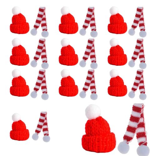 20 Stück Mini Weihnachtsmütze und Mini Schal,Nikolausmütze Klein,Kleine Weihnachtsmützen,Basteln Filz Weihnachten Besteckhalter Hats,Mini Hut mit Schal für Tischdeko Flaschen Deko Dekoration Geschenk