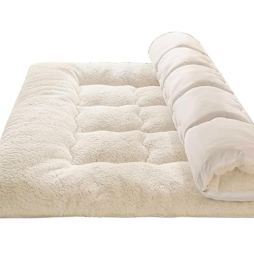 LUIVZD Japanese Floor Mattress Futon Mattress for Adult Child, Soft Sherpa Fleece Mattress, Foldable Tatami Mattress (Color : Weiss, Size : Full)