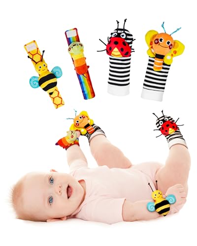 Infinno Handgelenk Rasselsocken und Fußfinder Baby Spielzeug, Babyspielzeug Lernspielzeug Für Neugeborene Jungen und Mädchen 0–12 Monate Babygeschenke Für Babyparty, Babygeburtstag