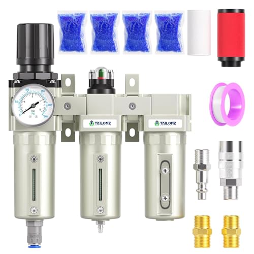 TAILONZ PNEUMATIC 0-1.65MPA 3/4 Zoll BSP Dreistufiges Industrie-Lufttrocknungssystem, Partikelfilter, Koaleszenzfilter, Trockenmittel-Trockner und Luftregler (automatische Entleerung)