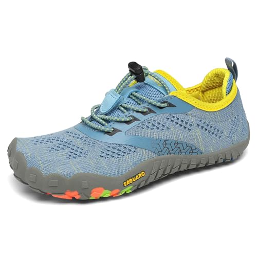 SAGUARO Kinder Barfußschuhe Traillaufschuhe Jungen Mädchen Trainingsschuhe Zehenschuhe Atmungsaktiv rutschfest Walkingschuhe Laufschuhe Schnell Trocknend Badeschuhe, Himmelblau 24 EU