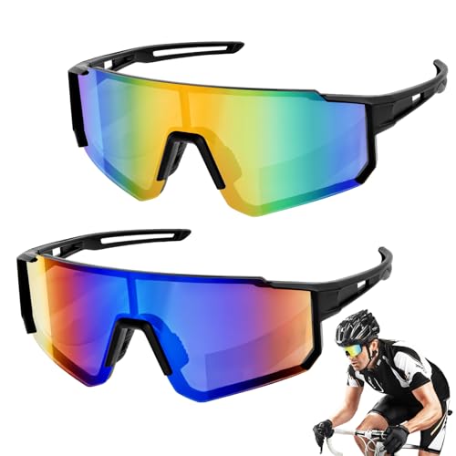 WuGU Sport Sonnenbrille, 2 Stück Polarisiert Fahrradbrille Herren, UV400 Sportbrille-Fahrradbrille Damen, Schnelle Brille Rave für Outdoorsport Radfahren Fahren Outdooraktivitäten Laufen