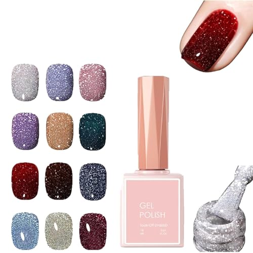 High Density Glitter Nail Polish, Glitter Silver Nail Polish, Glitter Polish Reflective Nail Polish Set, 12 Colors Gel Glitter Nail Polish, Holographic Nail Polish Gel ( Color : S03 , Size : 1SIZE )