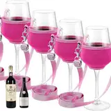 Weinglas Halshalter, 4 Stück Weinglashalter, Weinglashalter zum Umhängen Stoff, Tragbare Weinglashalter Weinglashalter für den Hals für Weihnachten, Geburtstag, Hochzeit, Party (Pink)