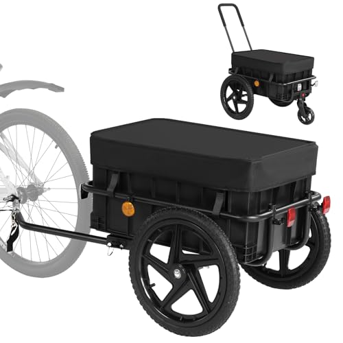 SEPNINE 2 in 1 Fahrrad Lastenanhänger, Fahrradanhänger, Handwagen mit Schiebebügel, Eisenrahmen, Schiebebügel-Design, mit 40 cm Luftreifen, 40 kg Ladegewicht, Schwarz