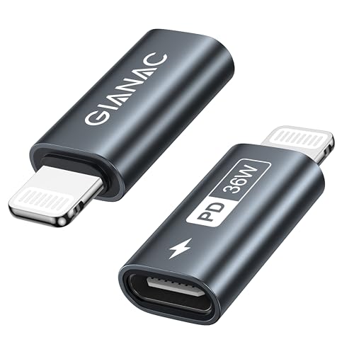 GIANAC USB C auf Lightning Adapter (2Stück),USB C to Lightning Adapter 36W Schnelles Laden, Lightning USB C Adapter für iPhone 14 13 12 11 Pro Max, iPad Pro/Air 5/Mini 6, iPod