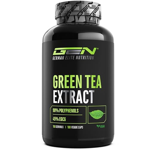 Green Tea Extract - 180 Kapseln - Extra hochdosiert mit 750mg Grüner Tee Extrakt pro Kapsel - 95% Polyphenole & 45% EGCG - Grüntee ohne unerwünschte Zusätze - Vegan