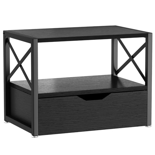 IBUYKE 2 Tier Desktop-Drucker Stand, Mehrzweck-Schreibtisch-Organizer, hölzerne Drucker Stand mit Schublade Lagerung für Ordner, Bücher, für Faxgerät, Scanner, Home Office, schwarz TLJ006B