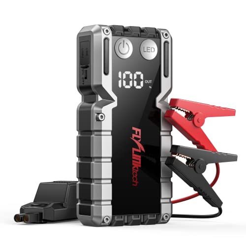 FLYLINKTECH Starthilfe Powerbank, 4000A Spitzstrom Auto mit LCD-Display (Für bis zu 9.0L Benzinmotor oder 8.0L Dieselmotoren), Starthilfegerät LED-Taschenlampe und USB Schnellladung 3.0, (CF900)