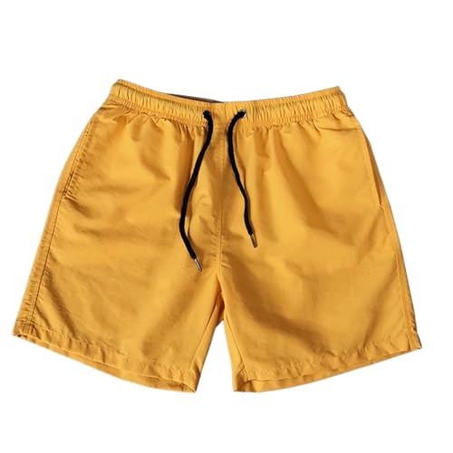 WKAYsIV Chinos Herren Shorts in Herren für Herren, bonbonfarbene Viertelhose, sportliche Herren-Shorts, locker, schnell trocknend, dünn, Strandhose Herren Hose Schwarz Kurz(Gelb,XL)