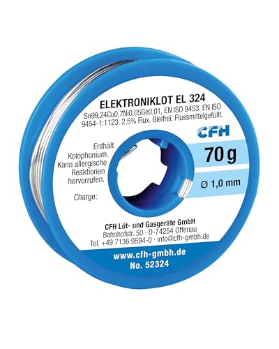 CFH Elektroniklot EL 324, Ø 1,0 mm - Lötzinn mit Flussmittel bleifrei 70 g, Ideales Lot für präzise Feinlötungen in der Elektronik und Elektrotechnik, Made in Germany