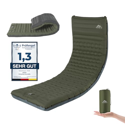 GGOV Isomatte Selbstaufblasend für Camping, 12 cm Höhe Bequeme Selbstaufblasende luftmatratze für Wandern, Ultraleicht Wasserdicht Luftmatratze Outdoor, mit Fußpresse Pumpe, Tragbar Kleines Packmass