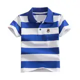 Jungen Tshirt Baumwolle Revershemd Freizeit Sportkleidung Sommer Kurze Oberteile Gestreiftes Croptop Spleißfarbe Kurzarm Top mit Schaltflächen und Streifen Blau 100