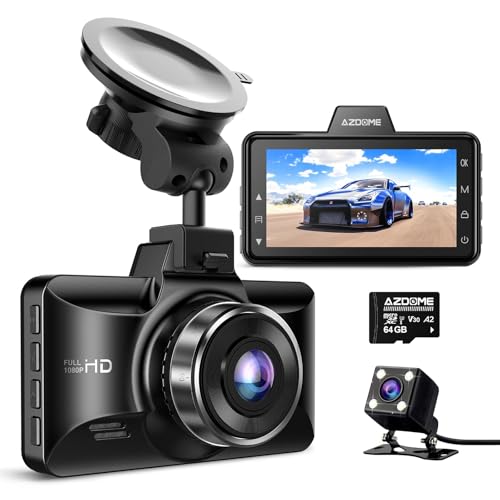 AZDOME M01 Pro Dashcam Auto Vorne Hinten 1080P FHD Autokamera mit 64GB SD Karte, Dual Auto Kamera mit Parküberwachung, Super Nachtsicht, 150° Weitwinkel, G-Sensor, Loop-Aufnahme