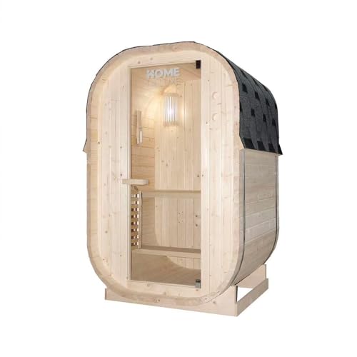 Home Deluxe Outdoor Sauna Cube S - Maße: ca. 194 cm x 120 cm, Holz: Fichtenholz - inkl. Saunaofen und Saunazubehör I Gartensauna, Außensauna, Sauna Fass für 2 Personen