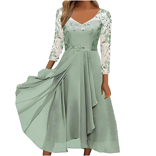 Damen Sommerkleid Elegant Kleid Sommer Chiffon Sommerkleider Rundhals Partykleid High Waist Cocktailkleid Festliche Kurzarm Solide Glitzerkleid Sexy Kleider Schlank Maxikleid