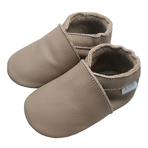 Basrakids Krabbelschuhe Baby Lauflernschuhe Hausschuhe Jungen Mädchen -Weiche Leder Babyhausschuhe rutschfeste Wildledersohlen Lederschuhe Kleinkind Hellbraun-A1(L, 22/23EU)