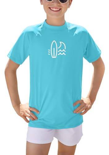 BesserBay Kinder Blau Top Badeshirt Bademode Kruzarm Schwimmshirt UV Shirt mit UV-Shutz Rashguard 150