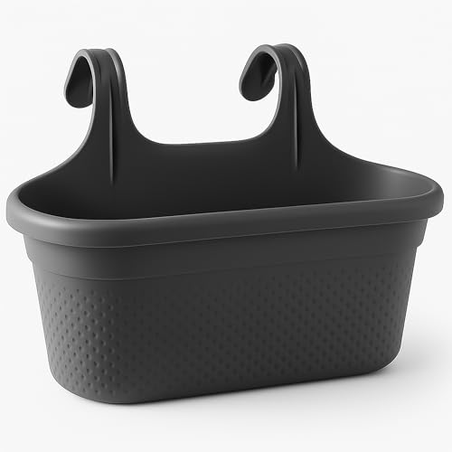 KONZEPT Balkon Blumenkasten mit Halterung – 37 cm Langer Balkonkasten für Geländer, 6,2 L aus wetterfestem Kunststoff (Schwarz)