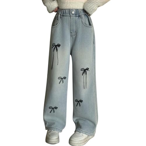 Generisch Jeans Mädchen Streetwear Denim Cargohose Hohe Taille Bodenlang Baggy Jeans mit weitem Bein und Taschen 5 bis 16 Y