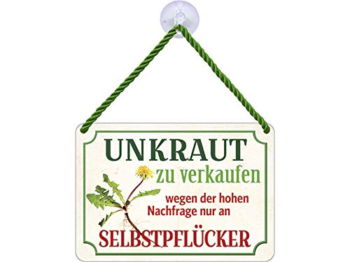 Blechwarenfabrik Braunschweig Kultschild Unkraut zu verkaufen, wegen der hohen Nachfrage nur an Selbstpflücker aus Blech Mehrfarbig, Maße: 16,5cm x 11,5cm x 0,6cm, KH038