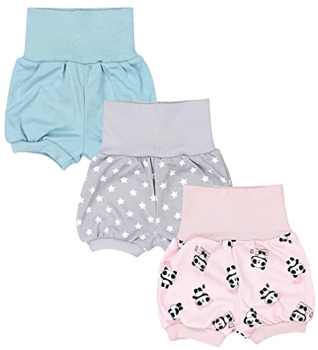 TupTam Baby Mädchen Kurze Pumphose 3er Pack, Farbe: Panda Rosa/Mintgrün/Sterne Grau, Größe: 80-86