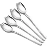 Tiokin Sporks,4 Stück Edelstahl Spork Göffel, Lang Salatlöffel 2 In 1 Abendessen Gabel Suppenlöffel Salatgabel Nudellöffel, Multifunktion Löffel und Gabel für Camping zu Hause oder auf Reisen